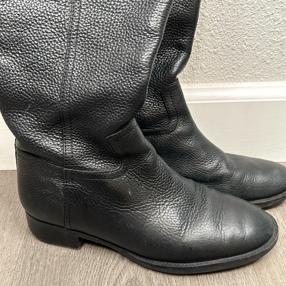 Tory Burch Julian Black Pebble Leather with Gold Emblem Tall Riding Boots Size 7 - Picture 3 of 16